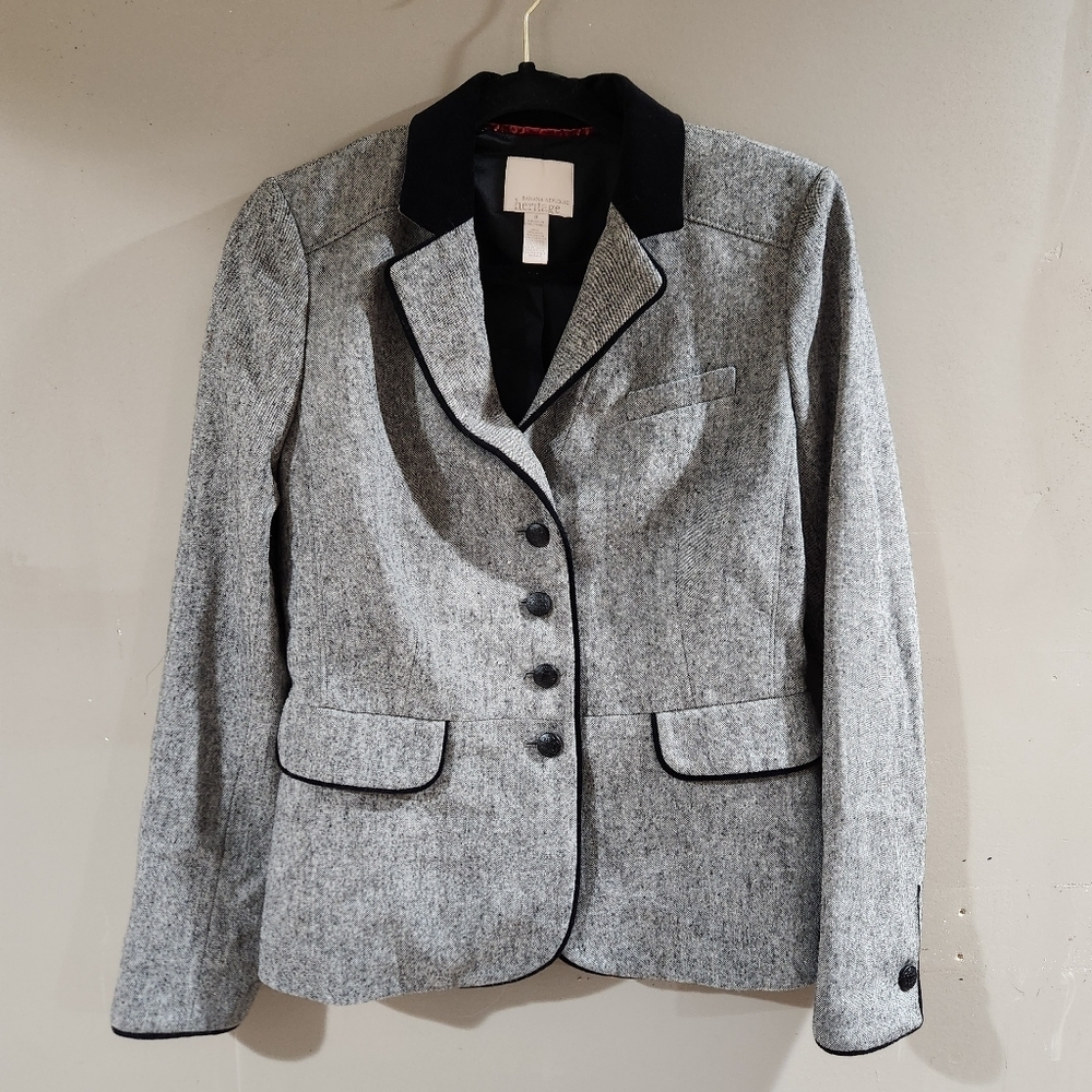 Banana Republic Heritage Wool Blend Blazer Velvet Collar Grey Black Sz 8